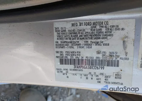 2011 Ford Fusion S from USA, damaged, VIN 3FAHP0GA5BR326799